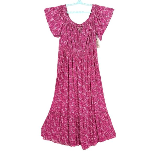 Terra & Sky Women's Off Shoulder Batik Geometric Pink Maxi Dress Size 0X 14W NWT - Picture 2 of 10